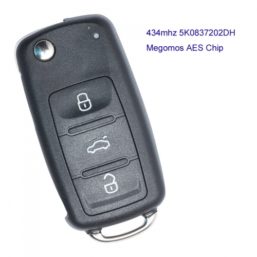 MK120015 434mhz 3 Button Flip Key Remote Car Key For VW Caddy Beetle Jetta Sharan Scirocco Polo Tiguan MQB 5K0837202DH 5K0837202BH No Keyless Go