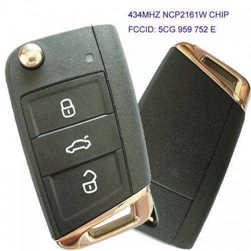 MK120016  Original 434mzh 3 Button Flip Key Fob Remote NCP2161W chip For 2019 jetta 5CG 959 752 E Keyless GO Proximity