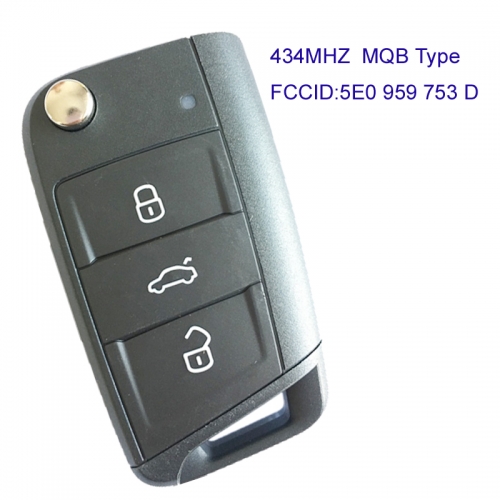 MK120022 3 Buttons 434 MHz Flip Key Remote Control Fob for Skoda Octavia 2012-2018 5E0 959 753 D MQB Type  5E0 959 752 D 5E0 959 752D