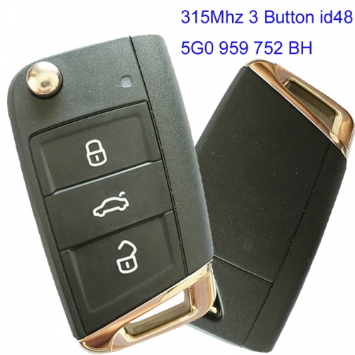 MK120031 315Mhz 3 Button Flip Proximity Key for VW id48 Chip 5G0 959 752 BH Keyless GO Entry