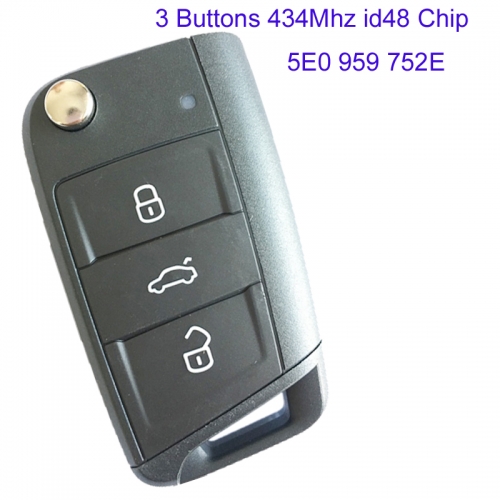 MK120039 3 Button 434mhz Promixity Key Remote for Skoda 5E0 959 752E Keyless GO Flip Key Fob Remote MQB Type