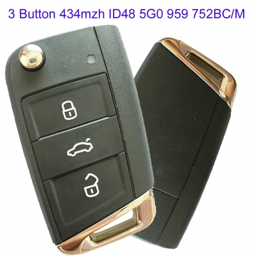 MK120043 3 Button 434mhz Flip Key Remote for Golf 7 Touran POLO 5G0 959 752BC Remote Control Fob MQB Keyless Go