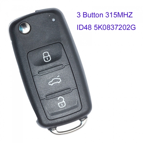 MK120036 3 Button 315MHZ Remote Flip Key ID48 Chip for VW  5K0 837 202 G Keyless GO Proximity Key