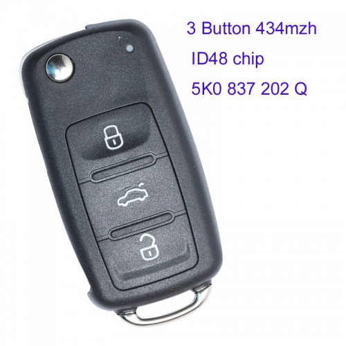 MK120054 3 Button 433Mhz Flip Key ID48 chip for VW GOLF JETTA 5K0 837 202 Q