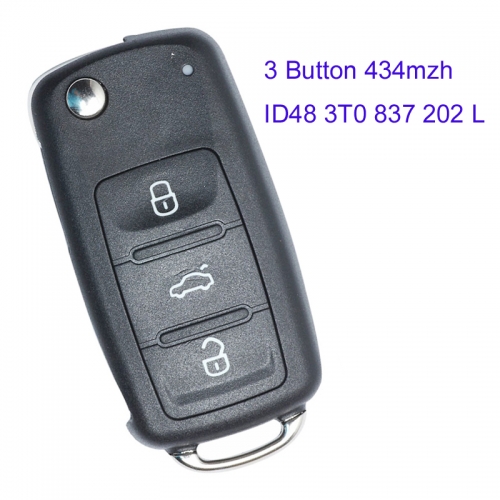 MK120049 3 Button 433Mhz Flip Key for VW Skoda Octavia 3T0 837 202 L ID48 Chip Key Fob 3T0 959 753 L