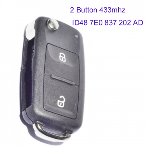 MK120059 2 Button 433mhz Flip Key ID48 chip for VW 7E0 837 202 AD Remote Control Car Key