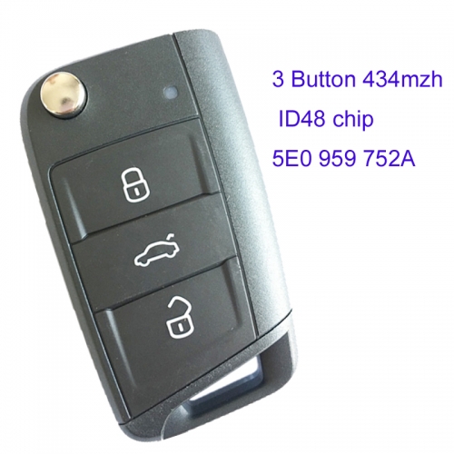 MK120040 Original 3 Button 434mhz Promixity Key ID48 Chip Remote for Skoda Octavia 5E0 959 752A Keyless Go Entry MQB Type