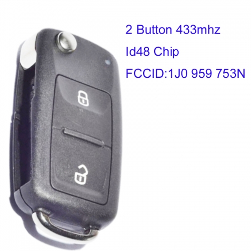 MK120068  2Button 433mhz Flip Remote Control Key for Skoda SEAT AROSA IBIZA LEON TOLEDO 1J0 959 753N id48 Chip
