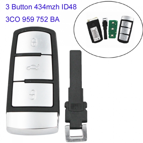 MK120061 3 Button 433MHz Remote Key Control for VW Passat CC Magotan with ID48 Chip 3CO 959 752 BA