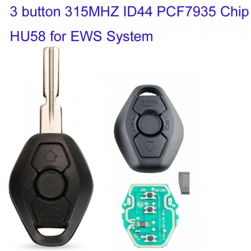 MK110072 3 3 button 315MHZ ID44 PCF7935 chip Remote Key For BMW EWS System E38 E39 E46 X3 X5 Z3 Z4 1/3/5/7 Series HU58 Blade