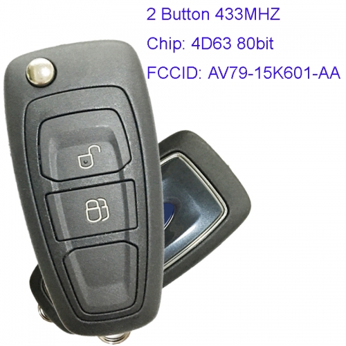 MK160056 433MHZ 2 Button Flip Key for Ford Ranger 2011-2015 Remote Control Fob 4D63 80 Bit AV79-15K601-AA Blade HU101