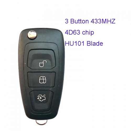 MK160060 433MHz 3 Buttons Flip Key with HU101 Blade 4D63 chip for Ford 2012-2015 year Focus Floding Remote Key Fob KR55WK48801