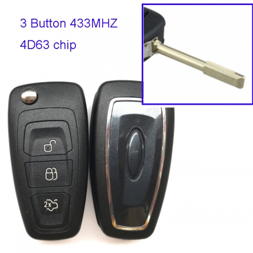 MK160061 433MHz 3 Buttons Flip Key 4D63 chip for  Ford Focus Mondeo Fiesta Remote Key Fob