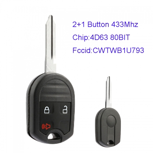 MK160076 2+1 Button Remote Key for Ford Edge 433Mhz 4D63 80BIT CWTWB1U793 Head Key Replacement