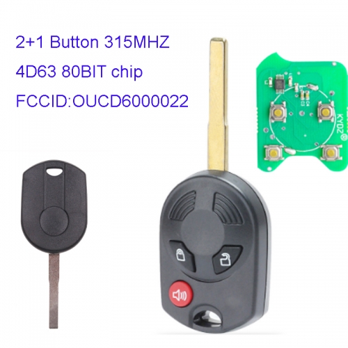 MK160063 3 Buttons 315MHz Remote Key for Ford Escape Fiesta Transit 2012-2017 with 4D63 80bit Chip OUCD6000022