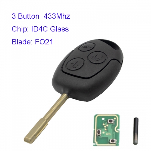 MK160084 3 Button 433Mhz Remote Key for Ford Mondeo ID4C glass Chip FO21 Blade Head Key Remote Control