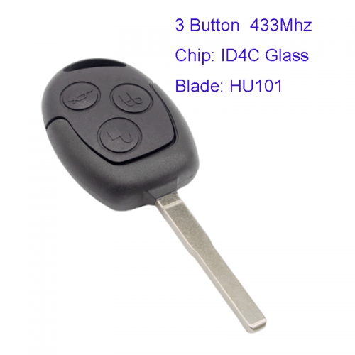 MK160081 3 Button 433Mhz Remote Key for Ford Focus ID4C Glass Chip HU101 Blade Head Key Remote Replacement