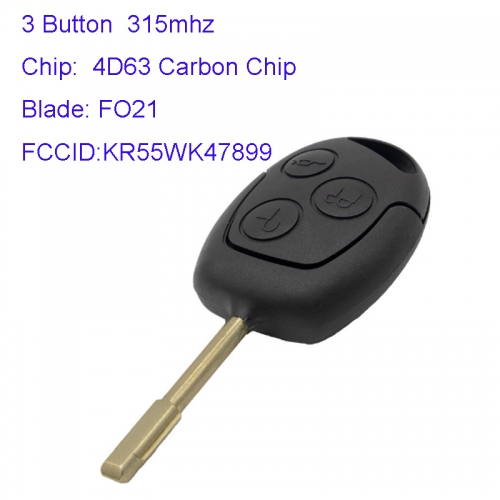 MK160086  3 Button 315Mhz Remote Key for Ford Transit 4D63+ Chip KR55WK47899 FO21 Blade Car Head Key Fob