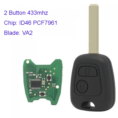 MK250008 2 Buttons 433Mhz Remote Car Key For P-eugeot 307 407 Partner C-itroen C1 C2 C3 VA2 blade ID46 PCF7961 chip Head Key