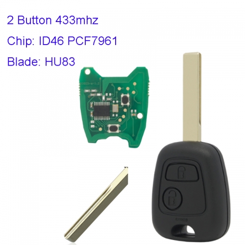MK250007 2 Buttons 433Mhz Remote Car Key For P-eugeot 307 407 Partner C-itroen C1 C2 C3 HU83 blade With ID46 PCF7961 chip