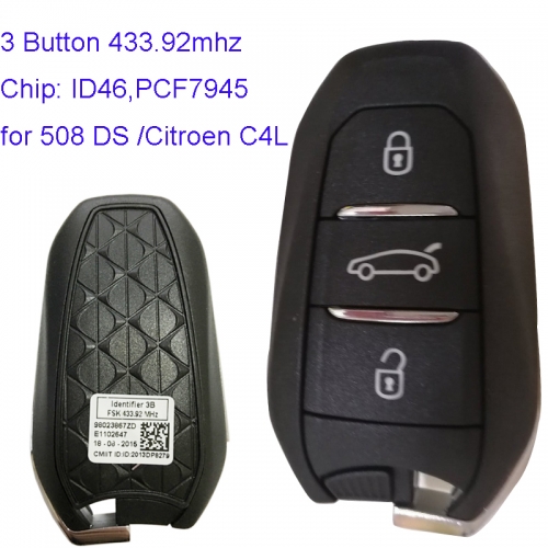 MK250014 Original 3 Buttons 433.92mhz  Smart Remote Key for C-itroen C4L P-eugeot 508 DS3 DS4 DS5 C4L 4 3 5 PCF7945 ID46 Chip Keyless Go Entry Fob