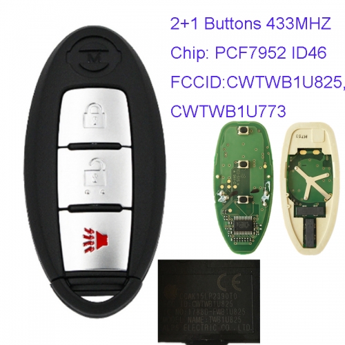 MK210040 Original 2+1 Button 433mhz Smart Key for N-issan Cube PCF7952 ID46 Chip CWTWB1U825,CWTWB1U773 Auto Keyless Go Key