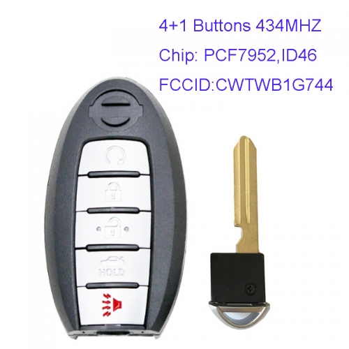MK210055 4+1 Button 434mhz Remote Key Control Smart Key for N-issan Patrol PCF7952 ID46 Chip Keyless Go CWTWB1G744  285E3-1LB5A