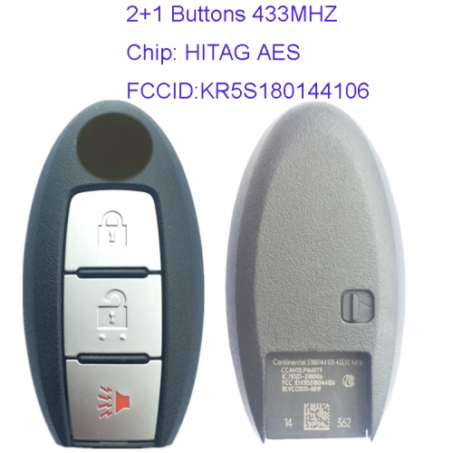 MK210041 Original 2+1 Button 433mhz Smart Key for N-issan Rogue 2016 2017 HITAG AES Chip KR5S180144106 S180144105 Keyless Go Entry Pn 285E3-4CB1C