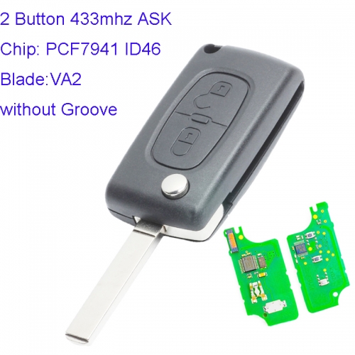 MK240013 2 Button 433mhz ASK Flip Key for P-eugeot 307 2006-2010 PCF7941 ID46 Transponder Folding Car Key Fob With VA2 Blade CE0523