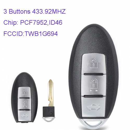 MK210052 3 Button 433mhz Remote Key Control for N-issan MICRA Juke Cube Leaf TWB1G694 PCF7952 ID46 Chip Auto Car Key
