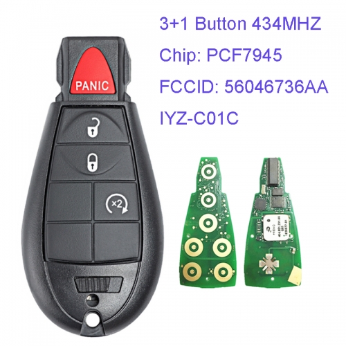 MK310023 3+1 Button 434MHZ Smart Remote Key for Jeep Grand Cherokee Dodge C-hrysler PCF7945 Chip 56046736AA IYZ-C01C Keyless Go