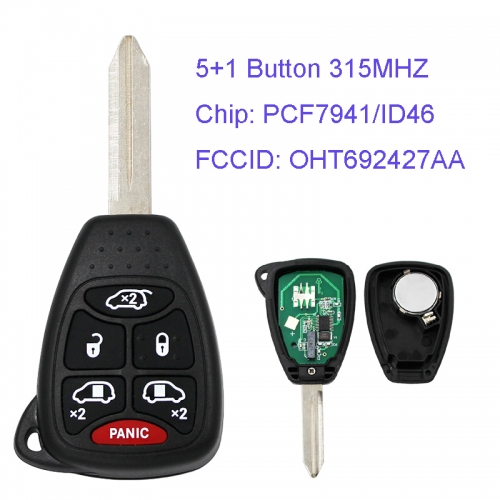MK310008 5+1 Button 315MHZ Remote Key Control for C-hrysler J-EEP D-ODGE ID46 Chip Head Remote Car Key FCC: OHT692427AA