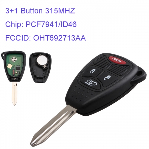 MK310010 3+1 Button 315MHZ Remote Key Control for C-hrysler J-EEP D-ODGE ID46 PCF7941 Chip Head Remote Car Key FCC: OHT692713AA