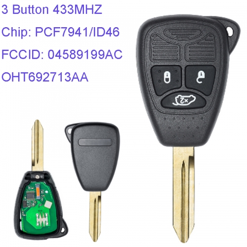 MK310011 3 Button 433MHZ Remote Key Control for C-hrysler J-EEP D-ODGE ID46 PCF7941 Chip Head Remote Car Key FCCID 04589199AC OHT692713AA