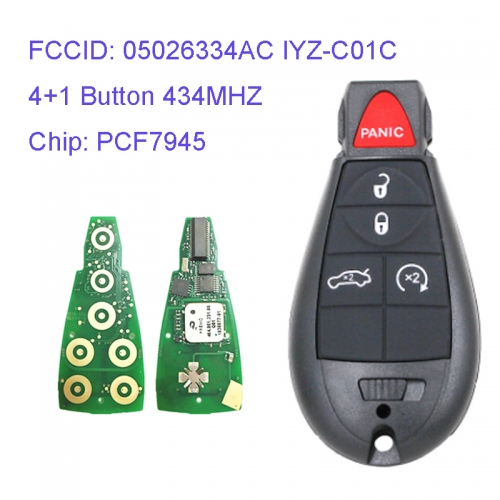 MK310028 4+1 Button 434MHZ Smart Remote Key for Jeep Grand Cherokee Dodge C-hrysler PCF7945 PCF7953 Chip 05026334AC IYZ-C01C Keyless Go
