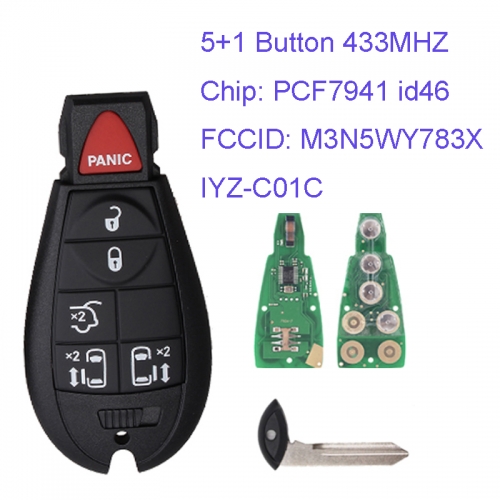 MK320021 5+1 Button 433mhz Remote Control Smart Remote Key for C-hrysler JEEP DODGE   M3N5WY783X / IYZ-C01C Fobik Key