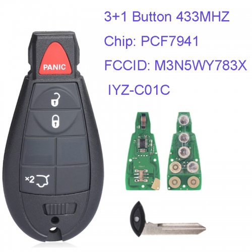 MK320015 3+1 Button 433mhz Remote Control Smart Remote Key for C-hrysler JEEP DODGE  M3N5WY783X / IYZ-C01C with Chip ID46 PCF7941 Car Key Fobik