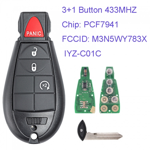 MK320013 3+1 Button 433mhz Remote Control Smart Remote Key for C-hrysler JEEP DODGE  M3N5WY783X / IYZ-C01C with Chip ID46 PCF7941