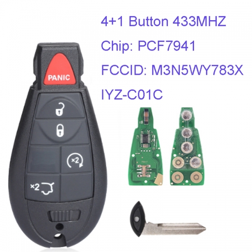 MK320017 4+1 Button 433mhz Remote Control Smart Remote Key for C-hrysler JEEP DODGE  M3N5WY783X / IYZ-C01C with Chip ID46 PCF7941 Car Key Fobik
