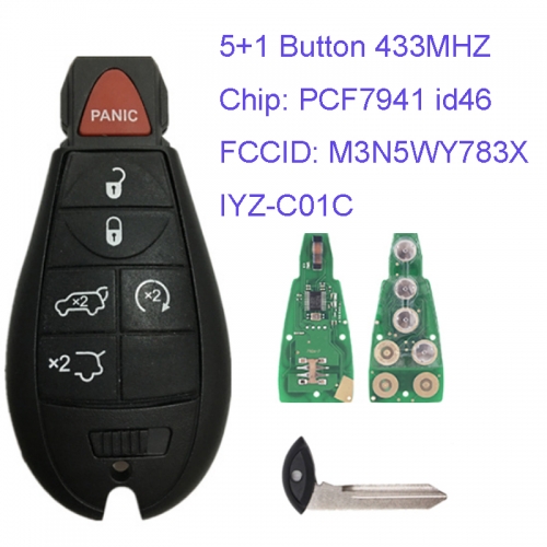 MK320020 5+1 Button 433mhz Remote Control Smart Remote Key for C-hrysler JEEP challenger town country DODGE  M3N5WY783X / IYZ-C01C