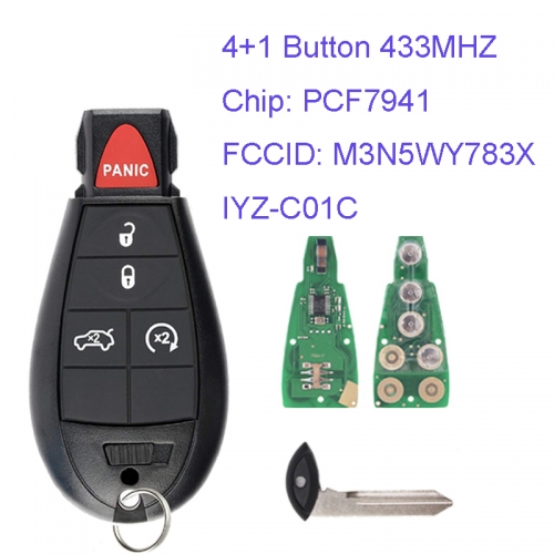 MK320016 4+1 Button 433mhz Remote Control Smart Remote Key for C-hrysler JEEP DODGE  M3N5WY783X / IYZ-C01C with Chip ID46 PCF7941 Car Key Fobik