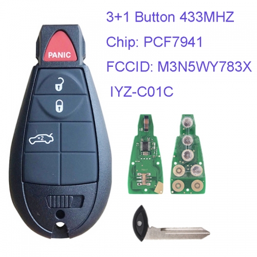 MK320014 3+1 Button 433mhz Remote Control Smart Remote Key for C-hrysler JEEP DODGE  M3N5WY783X / IYZ-C01C with Chip ID46 PCF7941 Car Key Fobik
