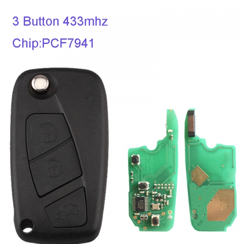 MK330009 3 Button 433mhz FSK Flip Remote Key for Fiat Panda 2007 2008 2009 2010 2011 2012 with PCF7941 Transponde Folding Car Key