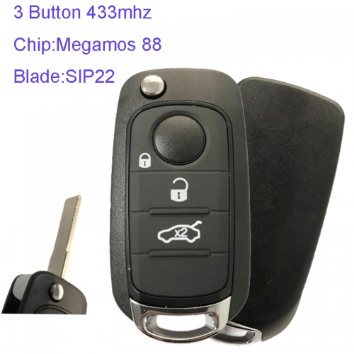 MK330006 3 Button 433mhz Flip Remote Key for Fiat 500 500X with Megamos 88 Transponder with SIP22 Blade FI5FM433TX Folding Car Key