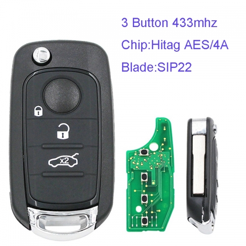 MK330007 3 Button 433mhz Flip Remote Key for Fiat Egea Tipo 500X with 4A Transponder with SIP22 Blade Folding Car Key