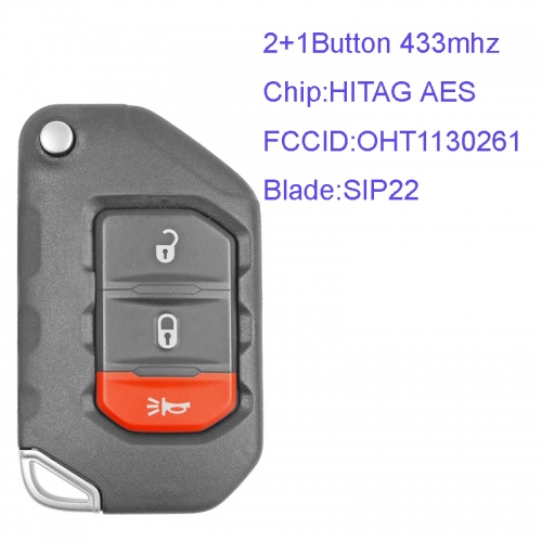 MK300042 2+1 Button 433mhz Flip Key for Jeep W-rangler 2018  PCF7939M Transponder 68416782AA-001 OHT1130261 Car Key Remote