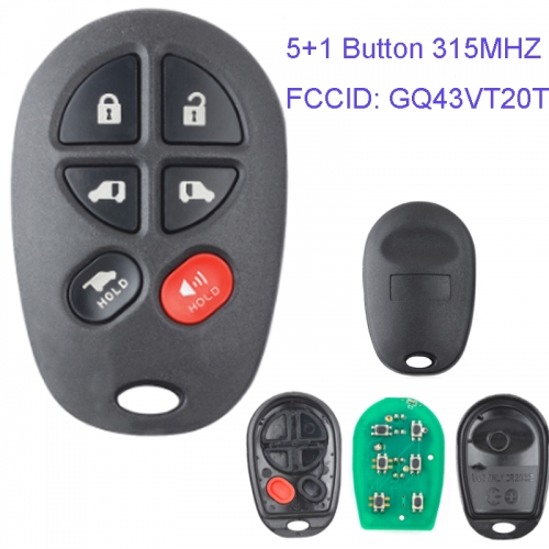 MK190073 5+1 Button 315MHZ Remote Key Control for T-oyota tundra 2006 2007 2008- 2018 Car Key Fob FCCID GQ43VT20T