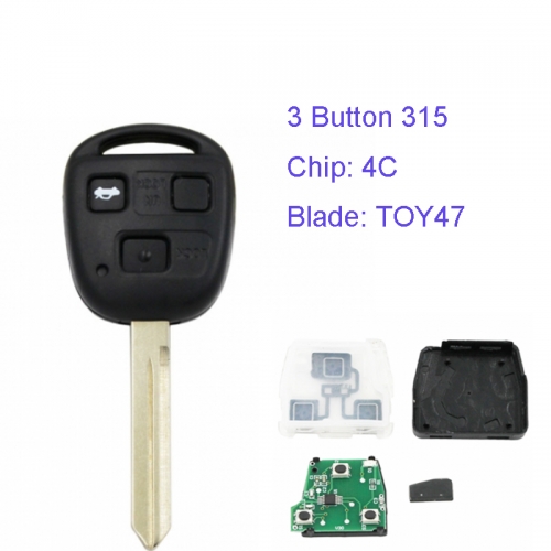 MK190066 3 Button 315Mhz Head Key Remote Key for T-oyota with 4C Chip and TOY47 Blade Car Key Fob