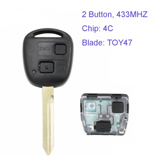 MK190061 2 Button Head Key 434MHZ Remote Key for T-oyota Auto Car Key with 4C Chip and TOY47 Blade