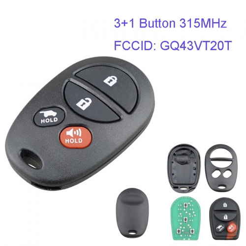 MK190069 3+1 Button 315MHZ Remote Key Control for T-oyota Sienna 2004-2009 Car Key Fob FCCID GQ43VT20T